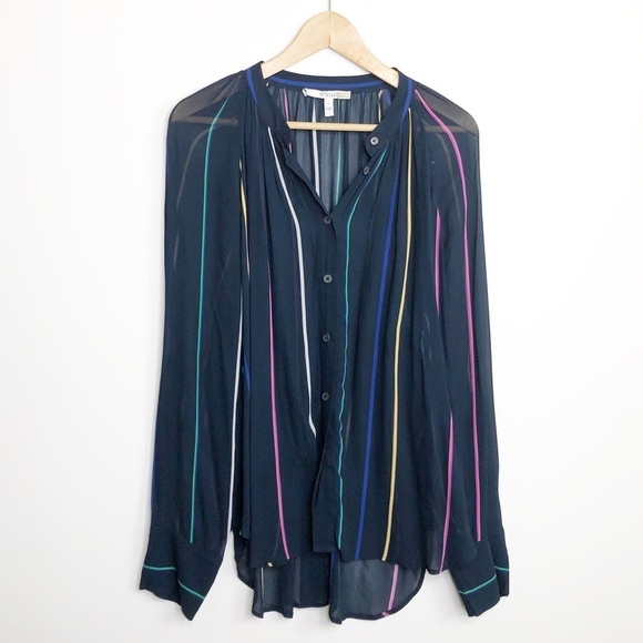 DEREK Lamb 10 Crosby Navy blue striped button-down sheer shirt - Picture 11 of 11